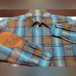 Lauren Ralph Lauren Plaid Shirt Jacket Wool VTG Leather Medium Unisex Full Zip